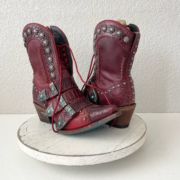 Lane SHOWDOWN Womens Cowboy Boots 7.5 Red Short Western Cowgirl Lace-up Booties - Picture 1 of 10